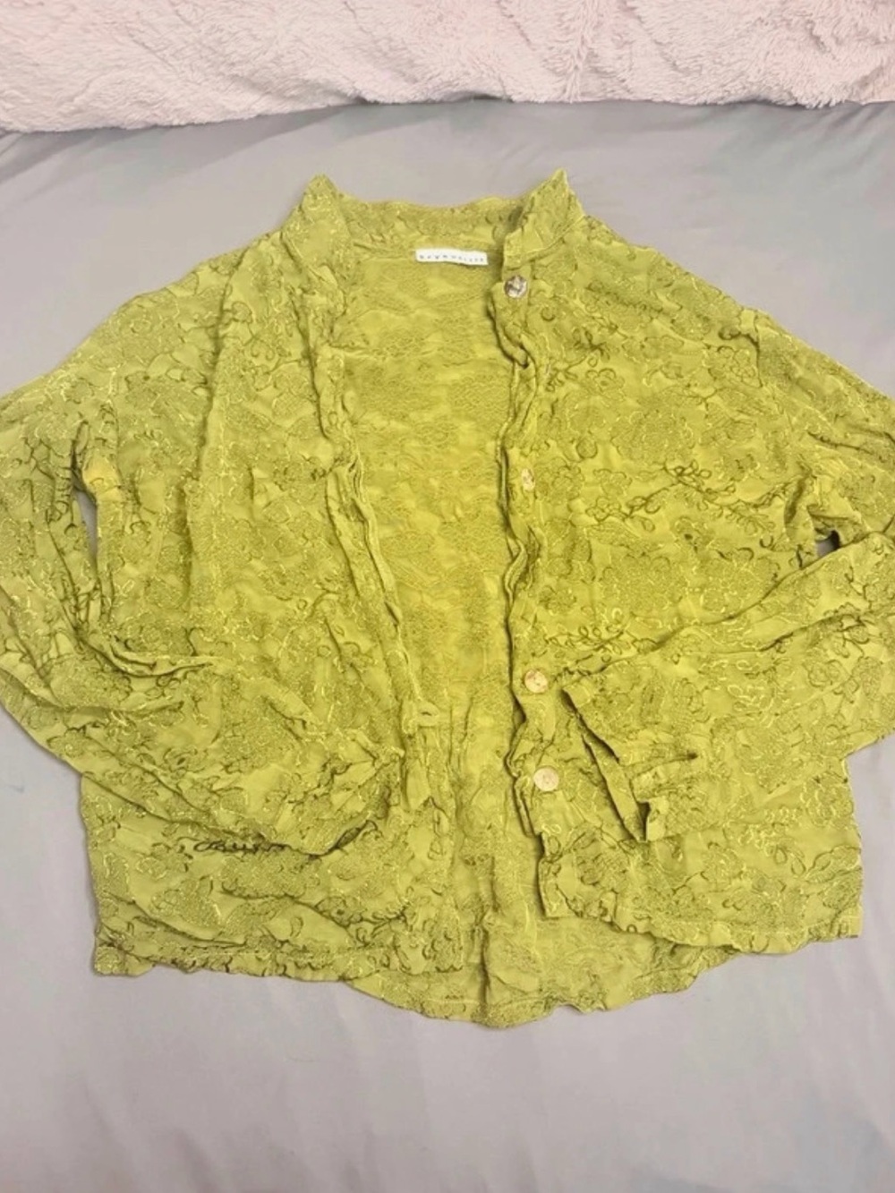 Womens Green Lace Button-Front Top